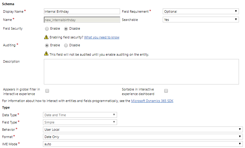 Create a field, Internal Birthday, as a simple date and time field configured as user local and date only